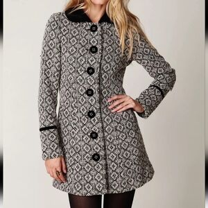 Free People Retro Tapestry Velvet Collared Black and White Coat 10